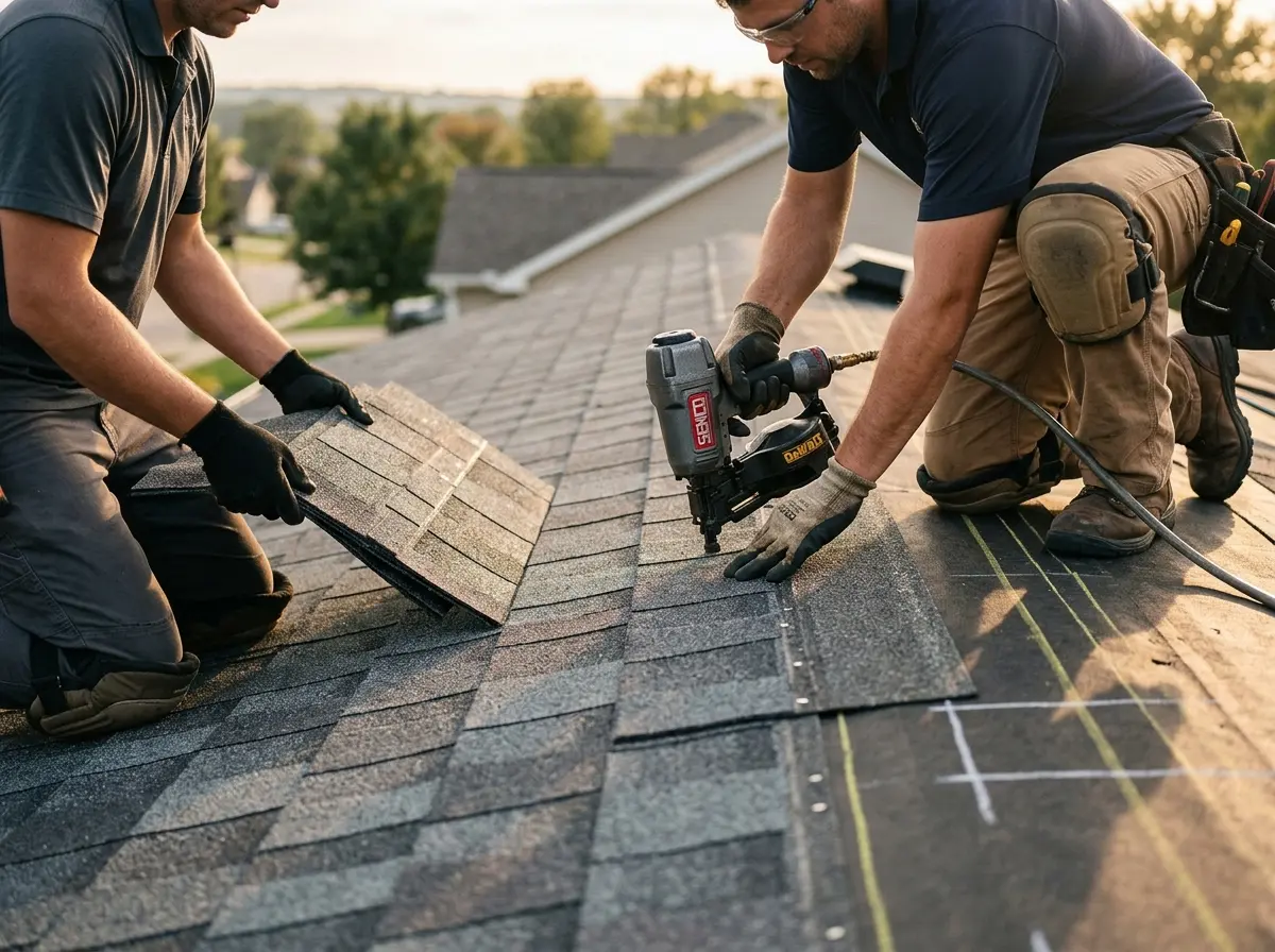 Professional roofer working on a residential roof in Terrace Heights